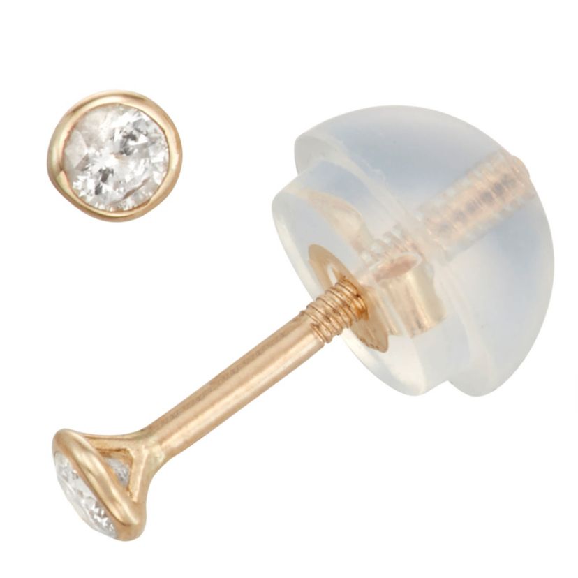 14K Gold .05 Cttw Bezel Earrings