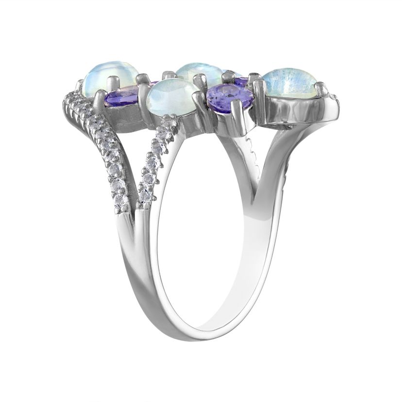 Sterling Silver Opal, Tanzanite, And Created White Sapphire Ring