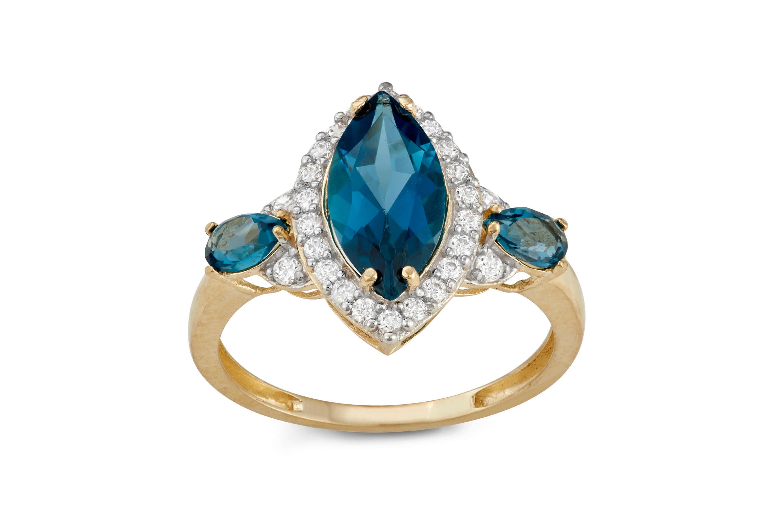 10K Gold London Blue Topaz And Created White Sapphire Ring