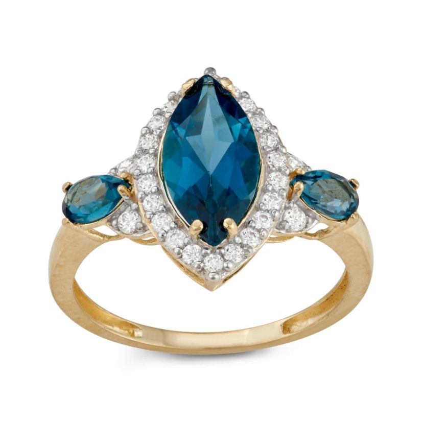 10K Gold London Blue Topaz And Created White Sapphire Ring