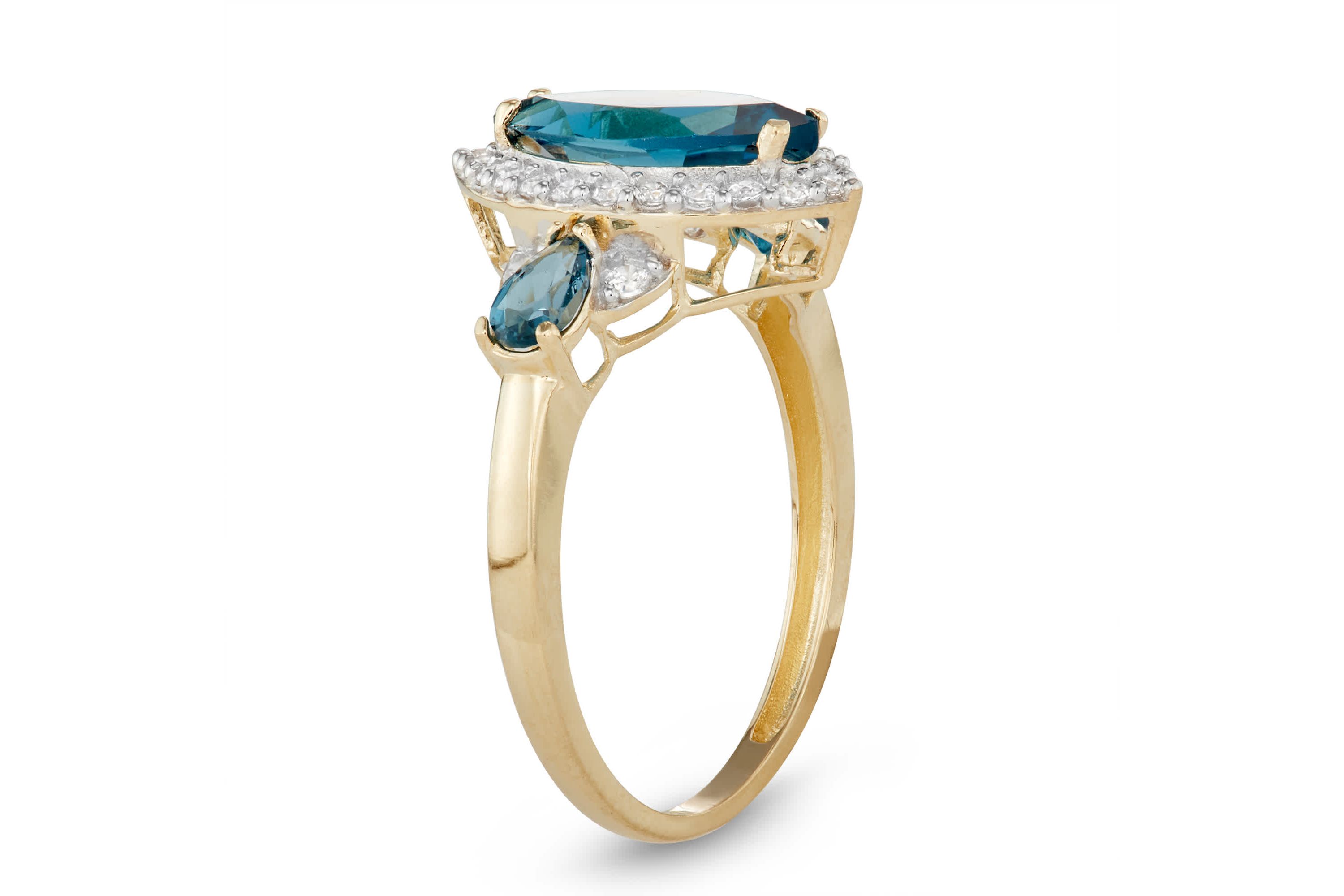 10K Gold London Blue Topaz And Created White Sapphire Ring