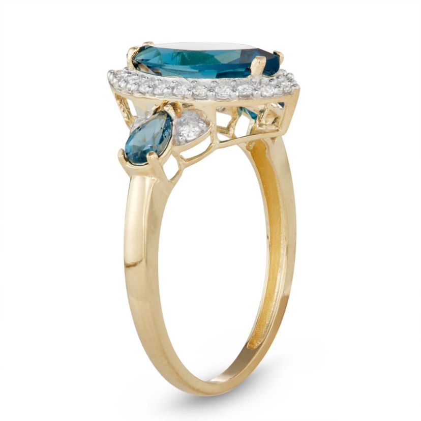 10K Gold London Blue Topaz And Created White Sapphire Ring