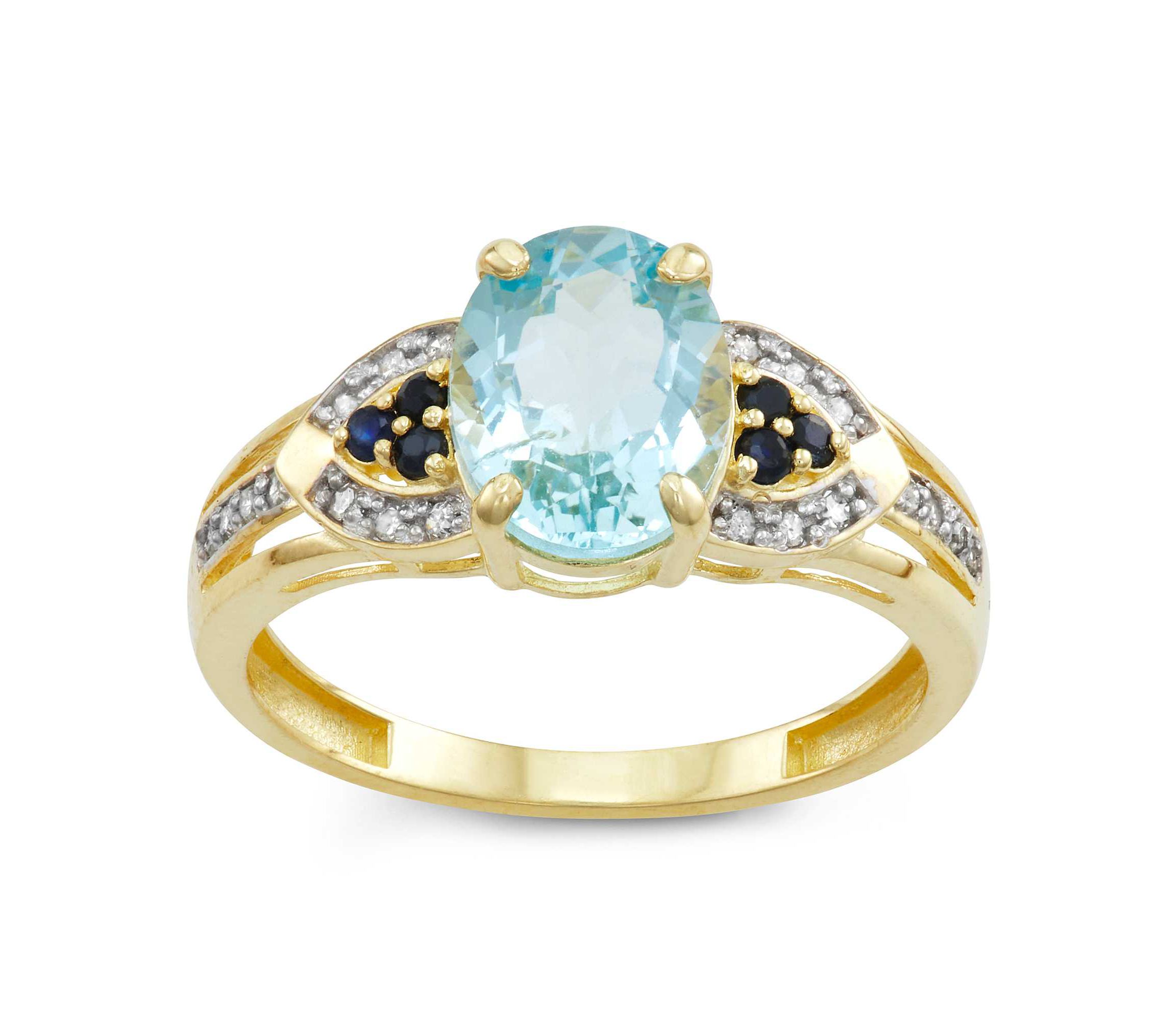 10K Gold Aquamarine And Diamond Ring