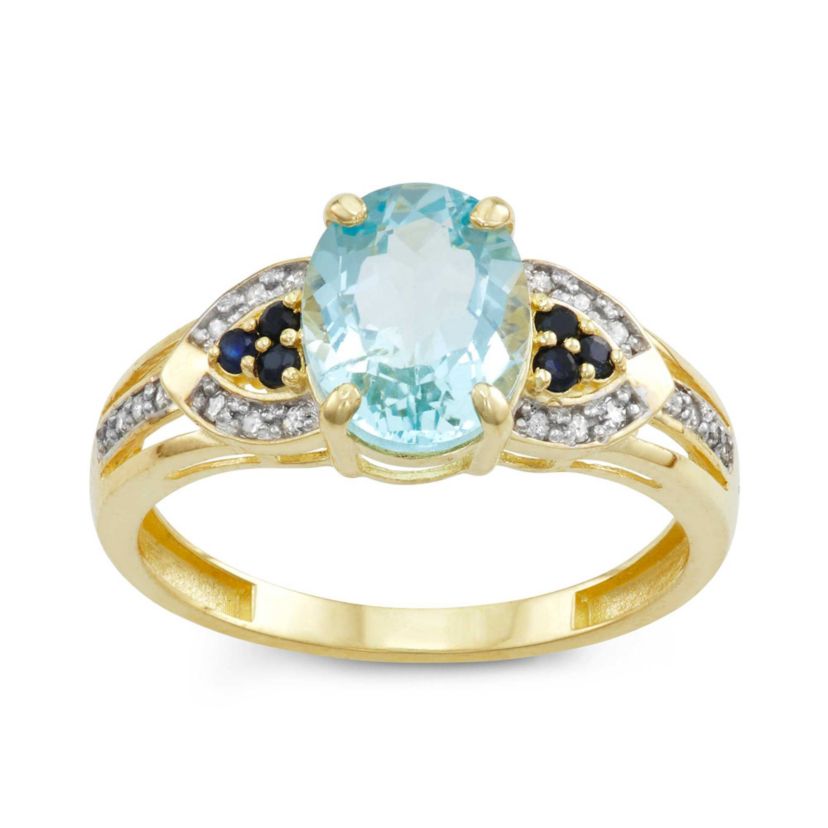 10K Gold Aquamarine And Diamond Ring