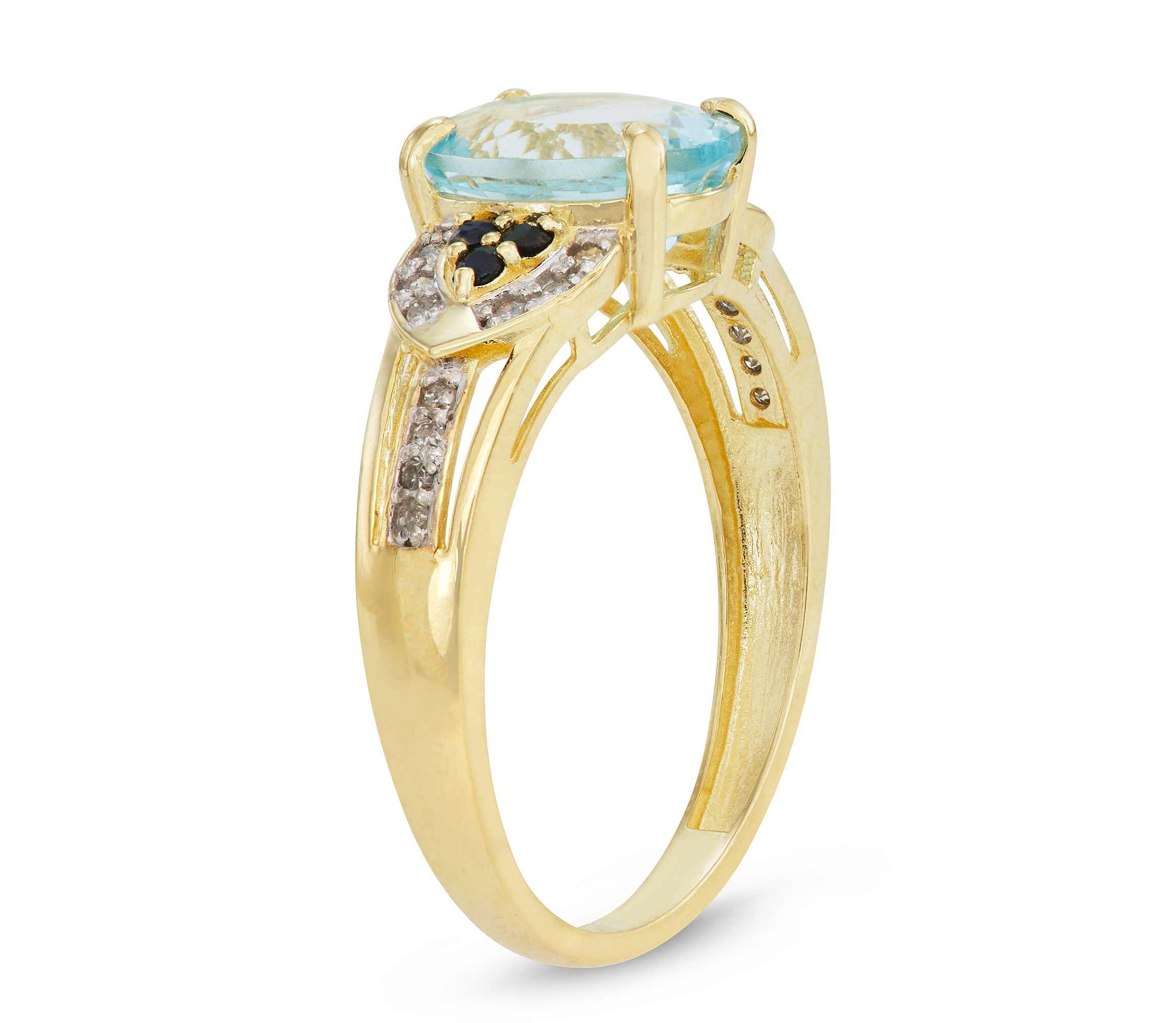10K Gold Aquamarine And Diamond Ring
