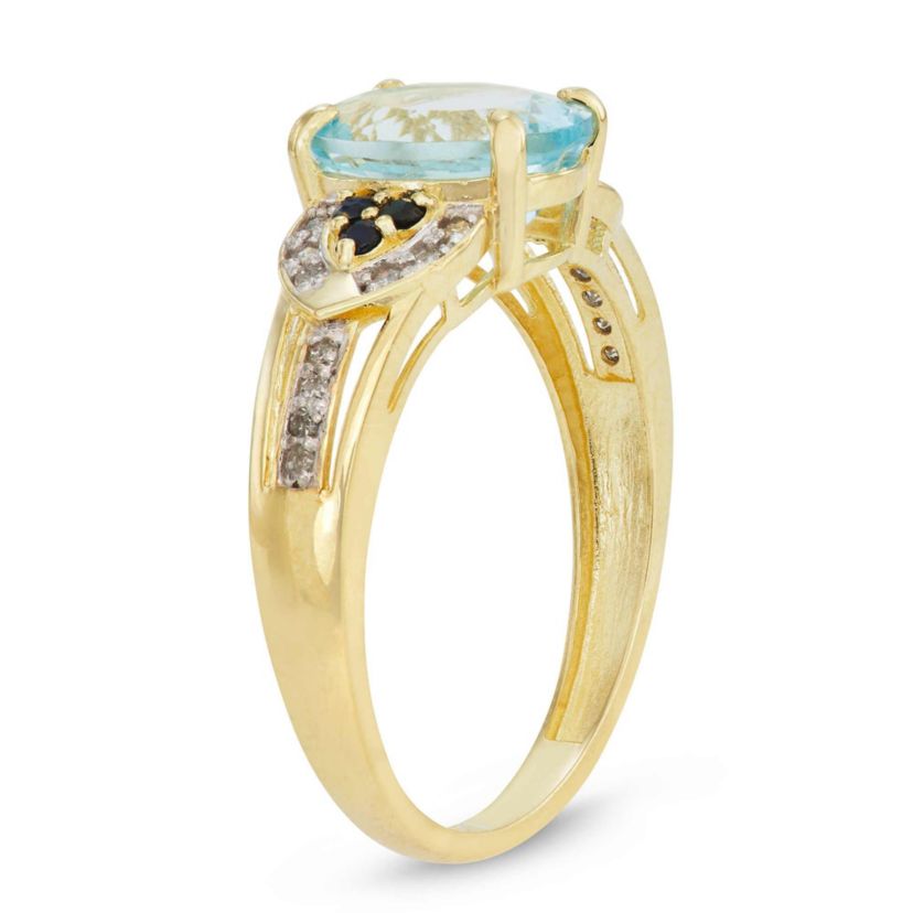 10K Gold Aquamarine And Diamond Ring