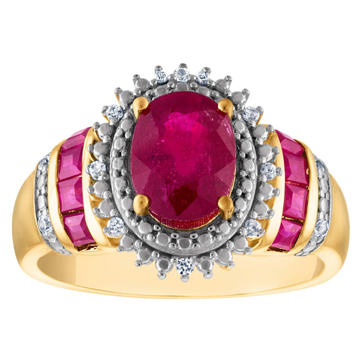 14K Gold Over Silver Ruby And Diamond Ring