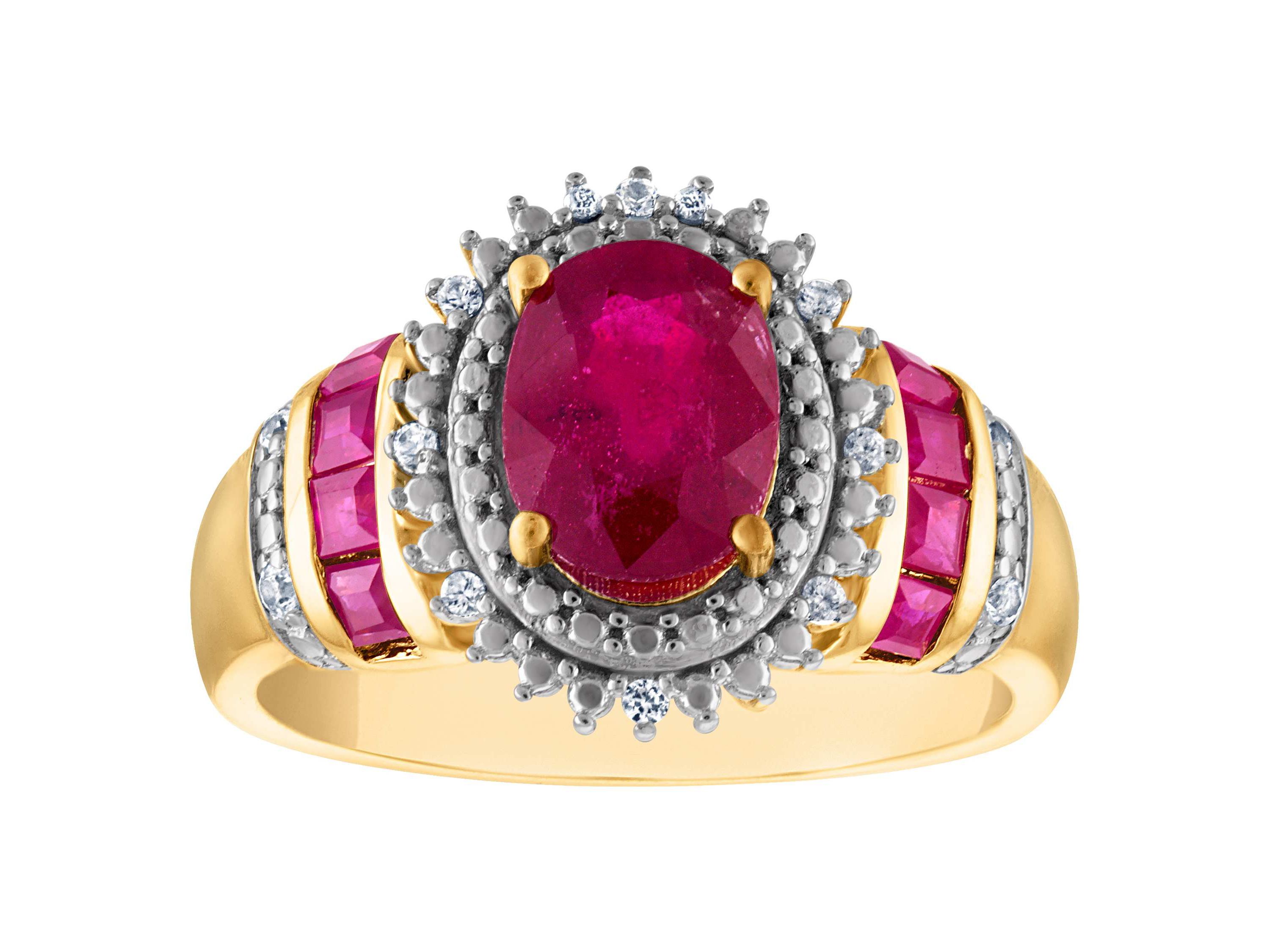 14K Gold Over Silver Ruby And Diamond Ring