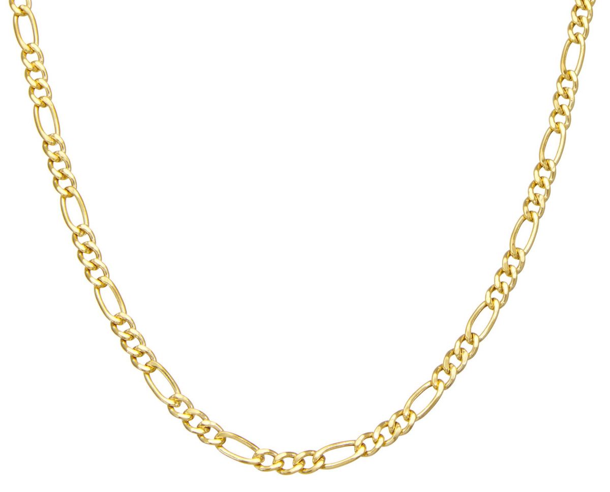14K Gold Over Silver Mens Silver Figaro Chain Necklace