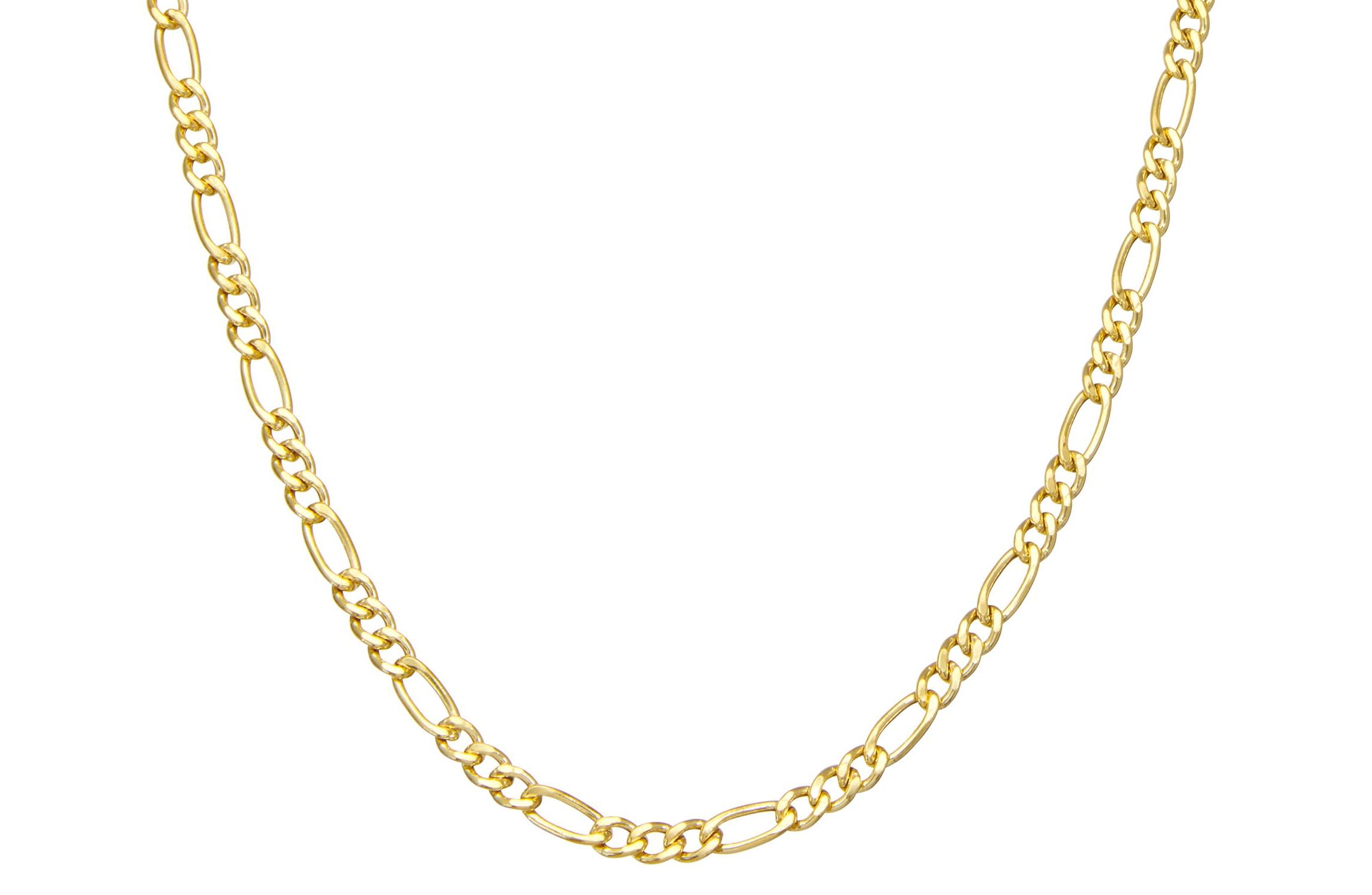 14K Gold Over Silver Mens Silver Figaro Chain Necklace