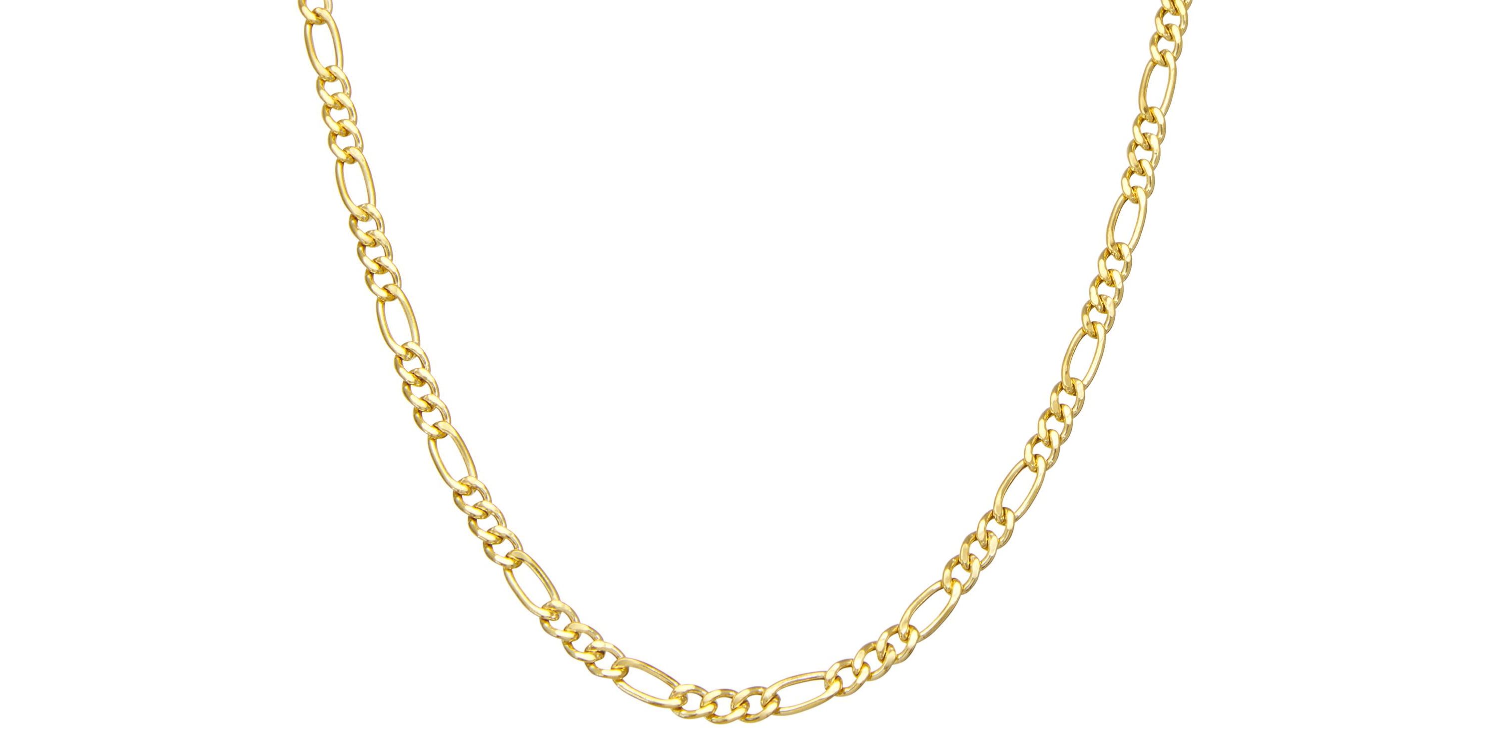 14K Gold Over Silver Mens Silver Figaro Chain Necklace