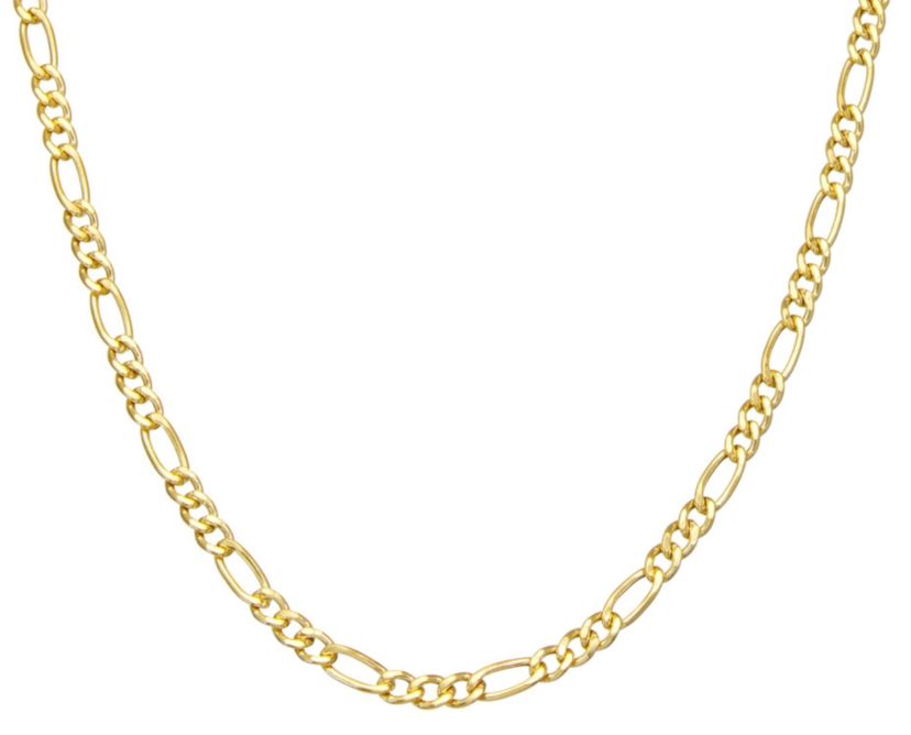 14K Gold Over Silver Mens Silver Figaro Chain Necklace