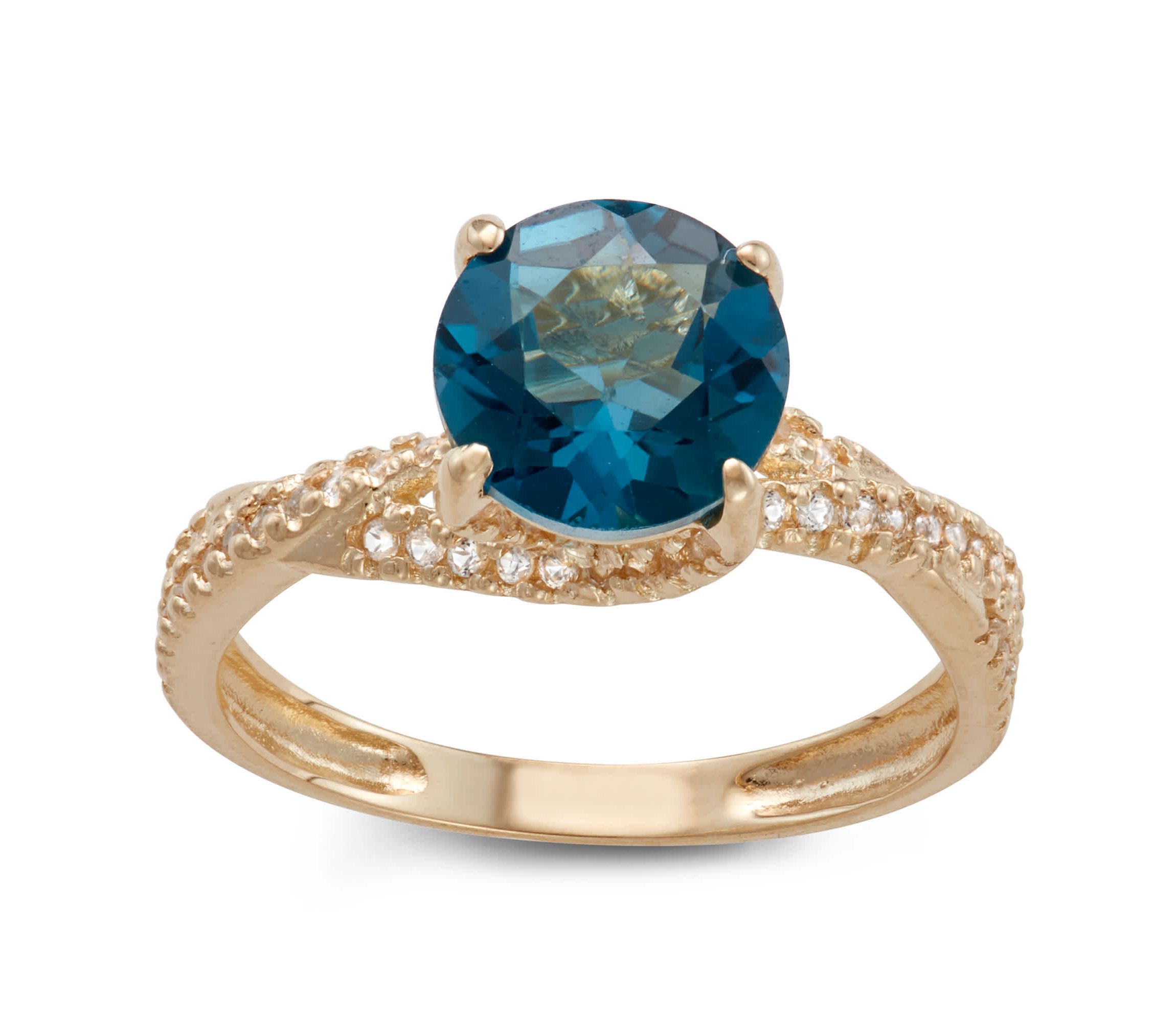 10K Gold London Blue Topaz And Created White Sapphire Ring