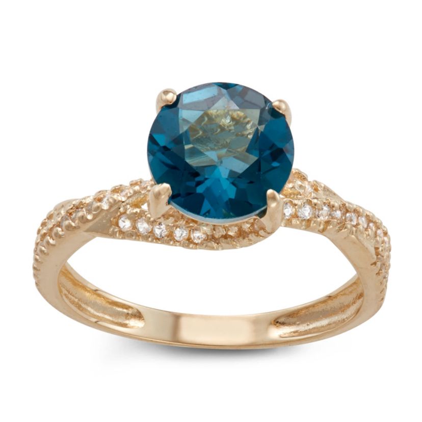 10K Gold London Blue Topaz And Created White Sapphire Ring