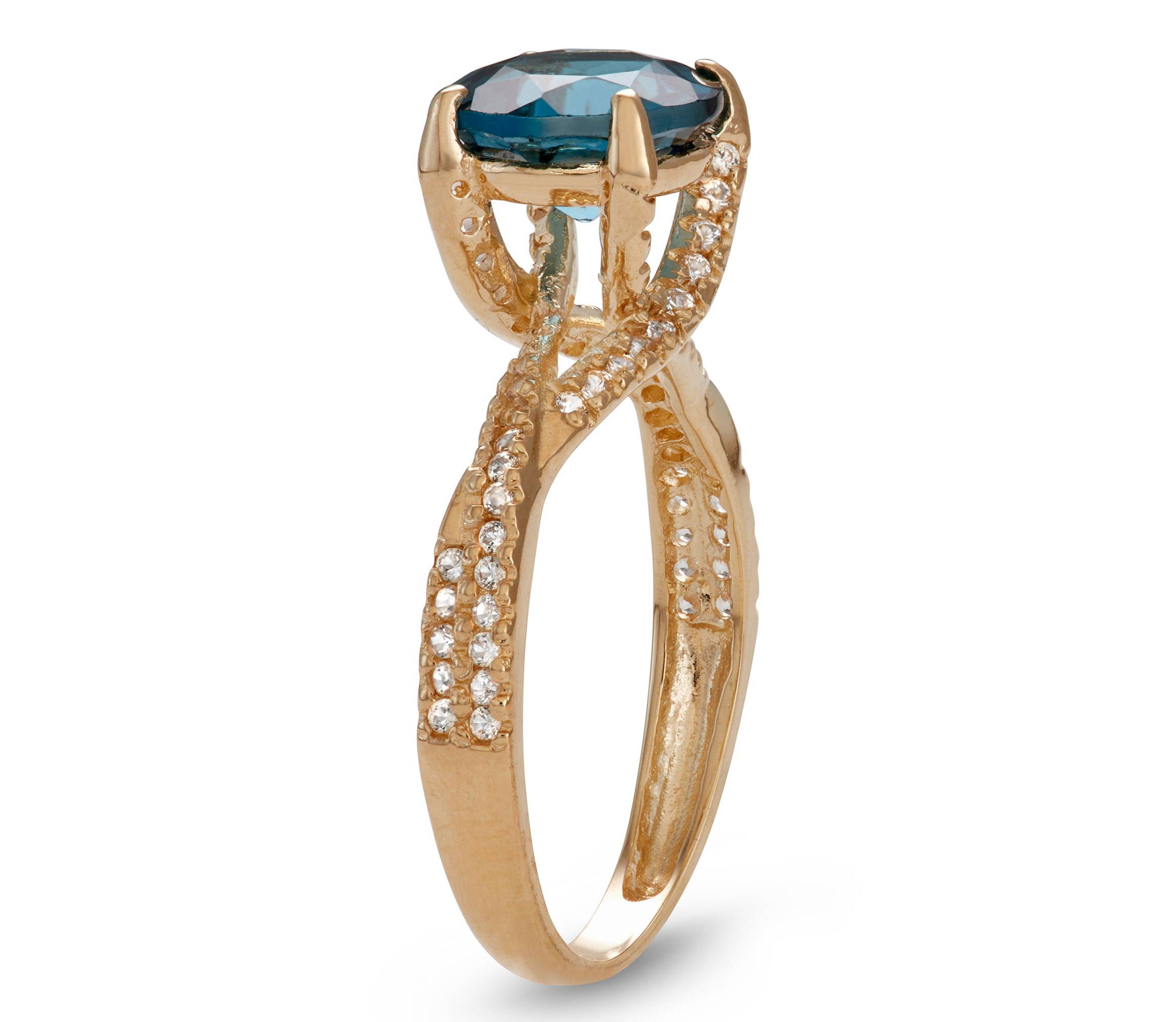10K Gold London Blue Topaz And Created White Sapphire Ring