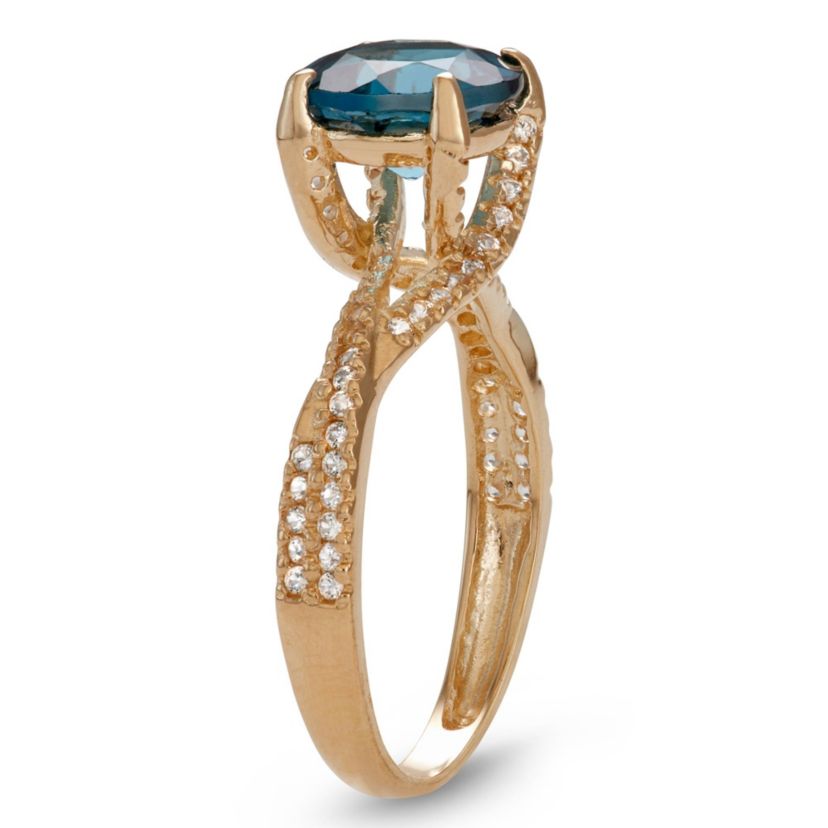 10K Gold London Blue Topaz And Created White Sapphire Ring