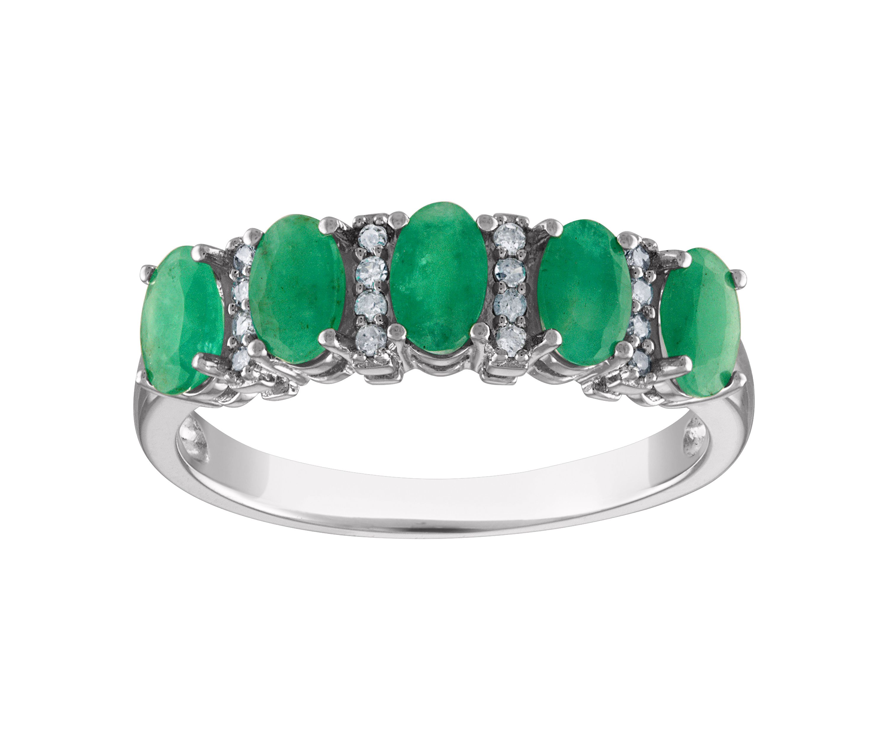 Sterling Silver Emerald And Diamond Ring
