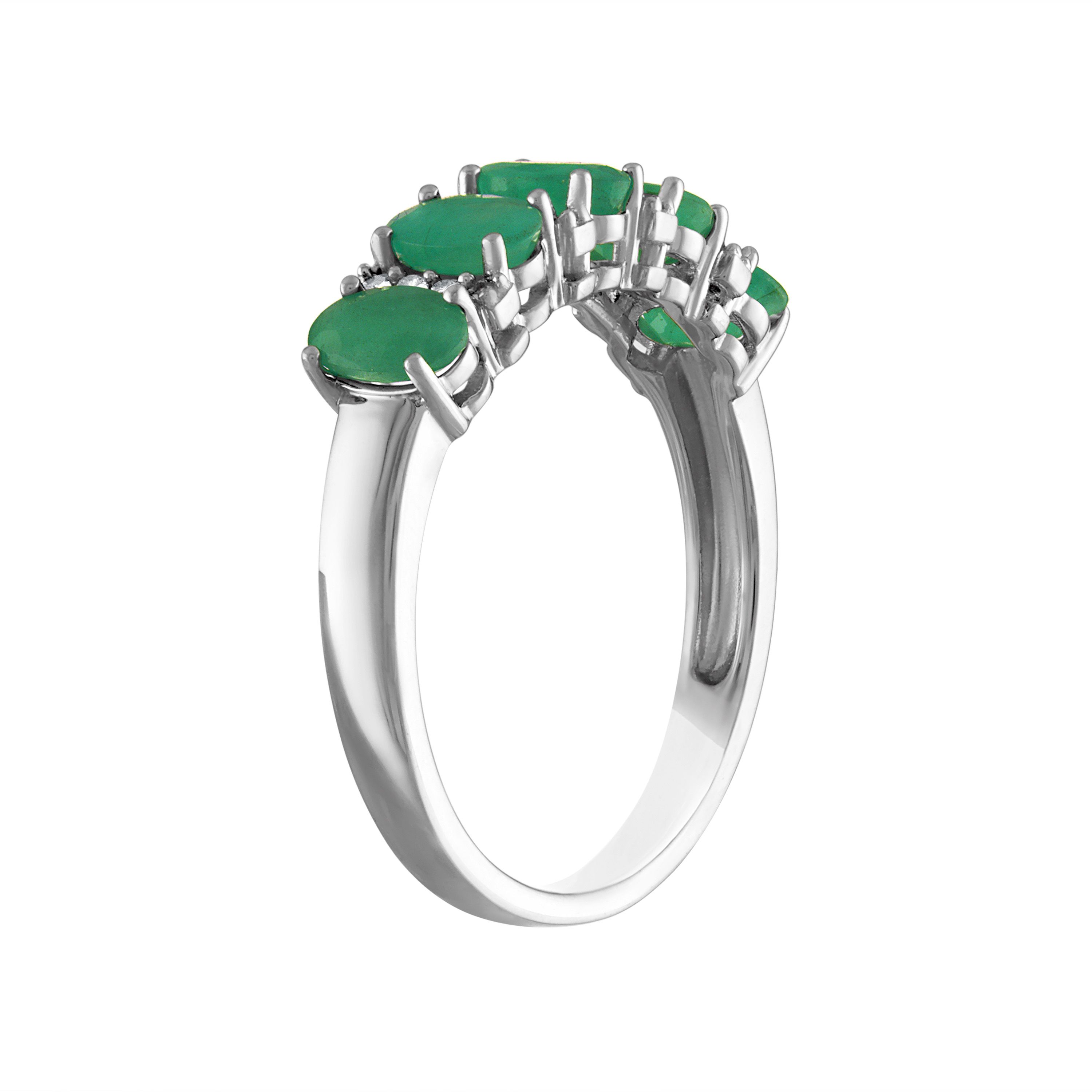 Sterling Silver Emerald And Diamond Ring