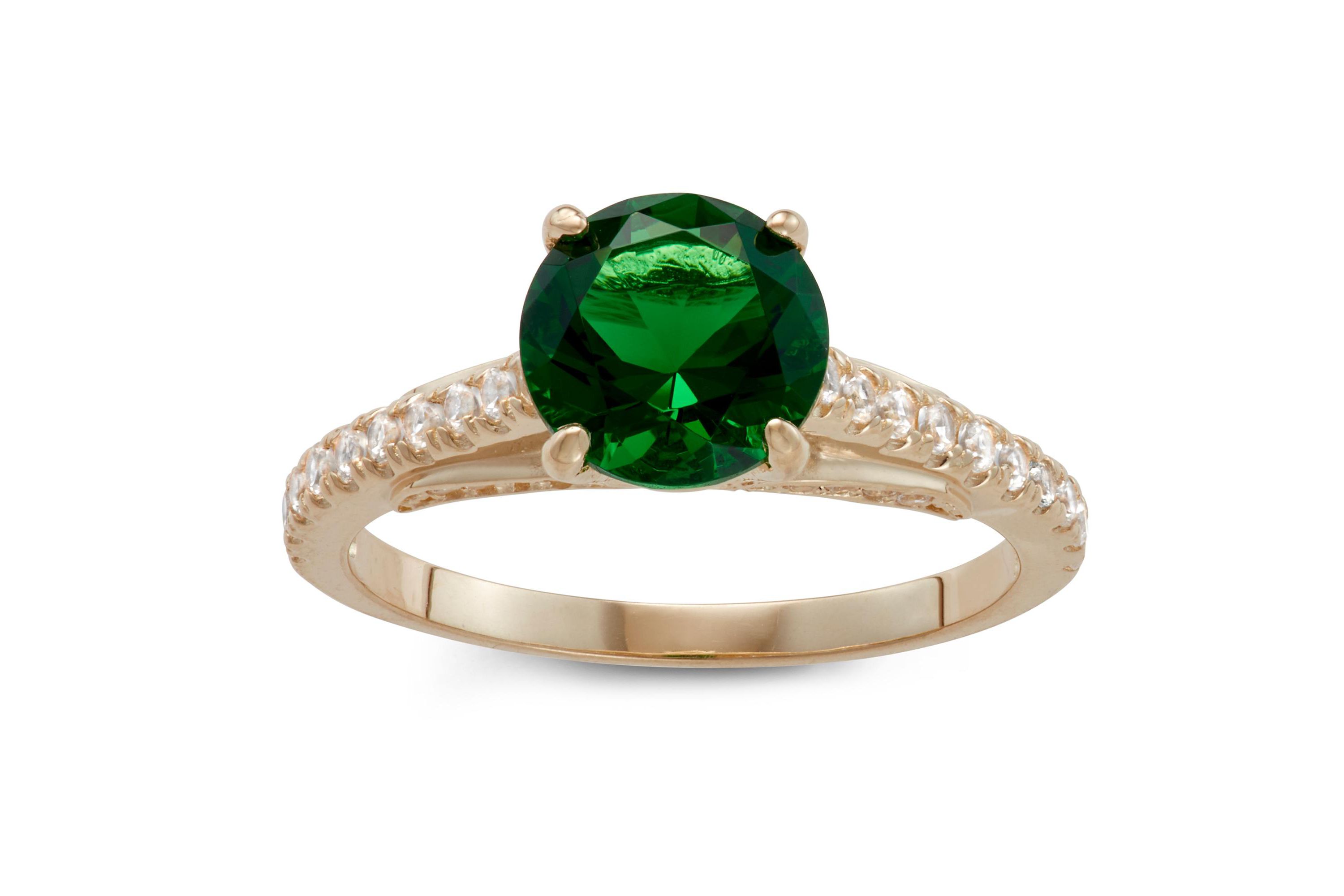 10K Gold Simulated Emerald And Created White Sapphire Ring