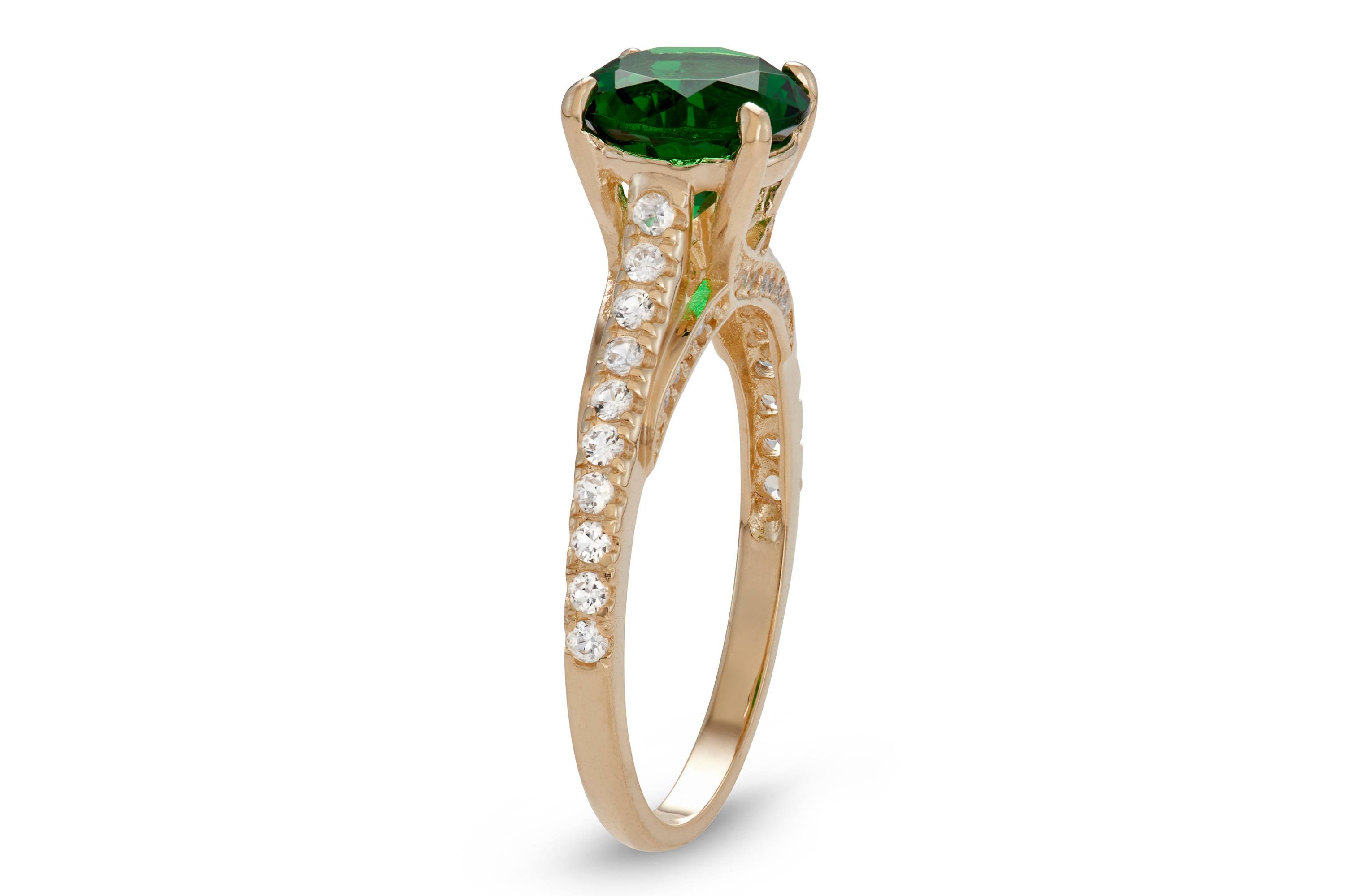 10K Gold Simulated Emerald And Created White Sapphire Ring