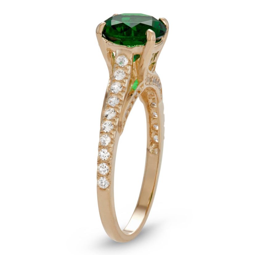 10K Gold Simulated Emerald And Created White Sapphire Ring