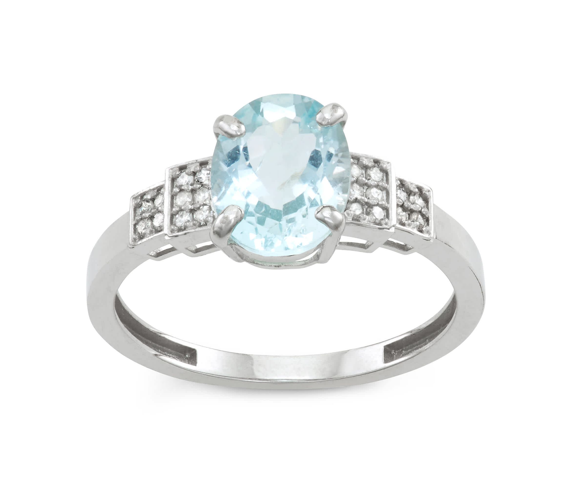 10K Gold Aquamarine And Diamond Ring