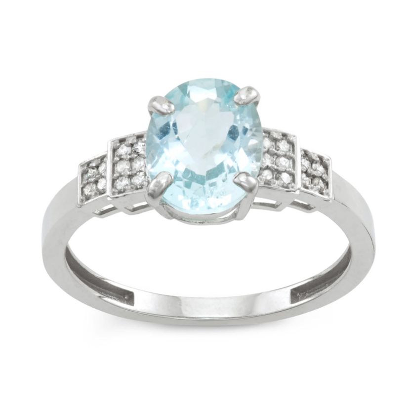 10K Gold Aquamarine And Diamond Ring