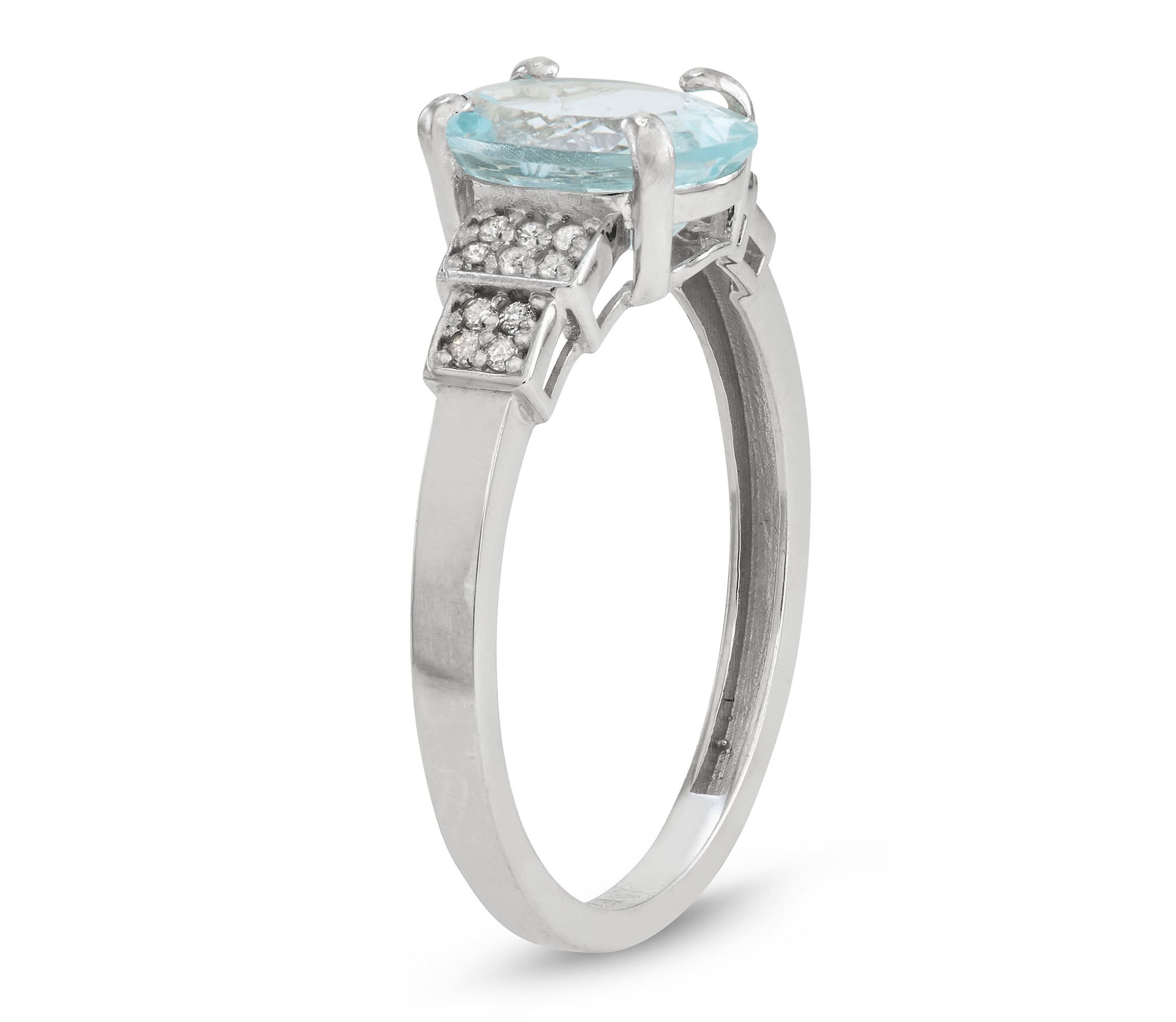 10K Gold Aquamarine And Diamond Ring