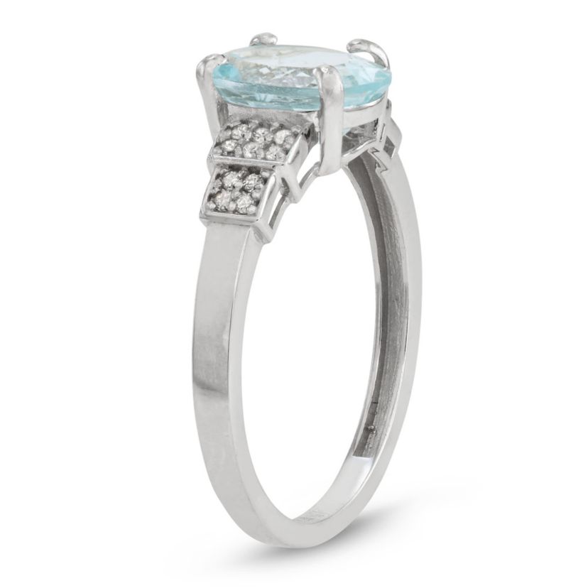 10K Gold Aquamarine And Diamond Ring