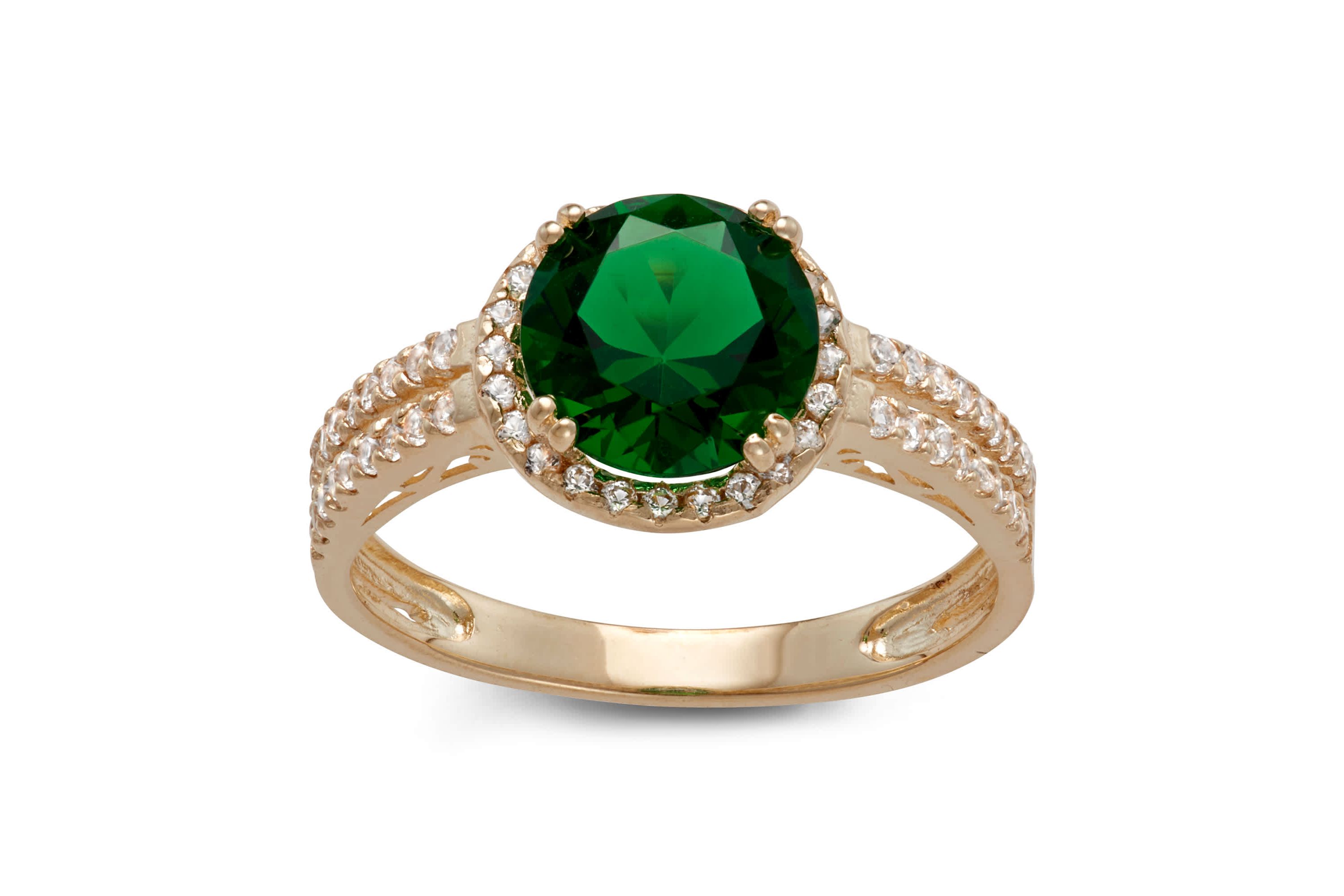 10K Gold Simulated Emerald And Created White Sapphire Ring
