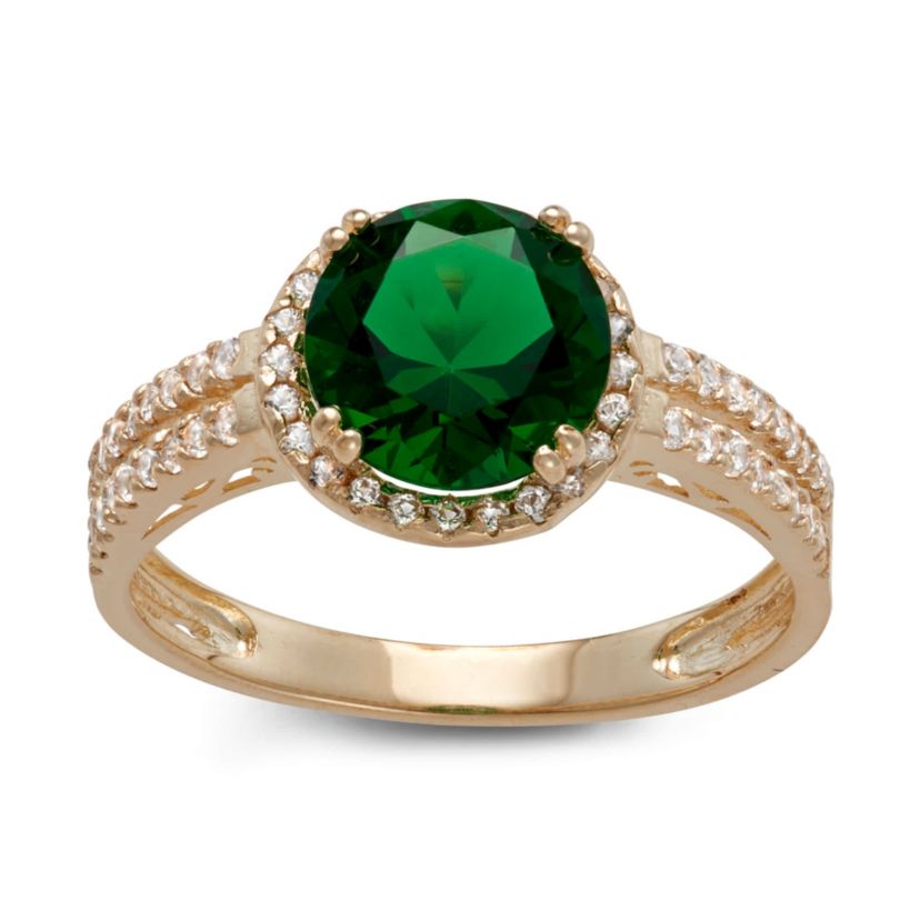10K Gold Simulated Emerald And Created White Sapphire Ring