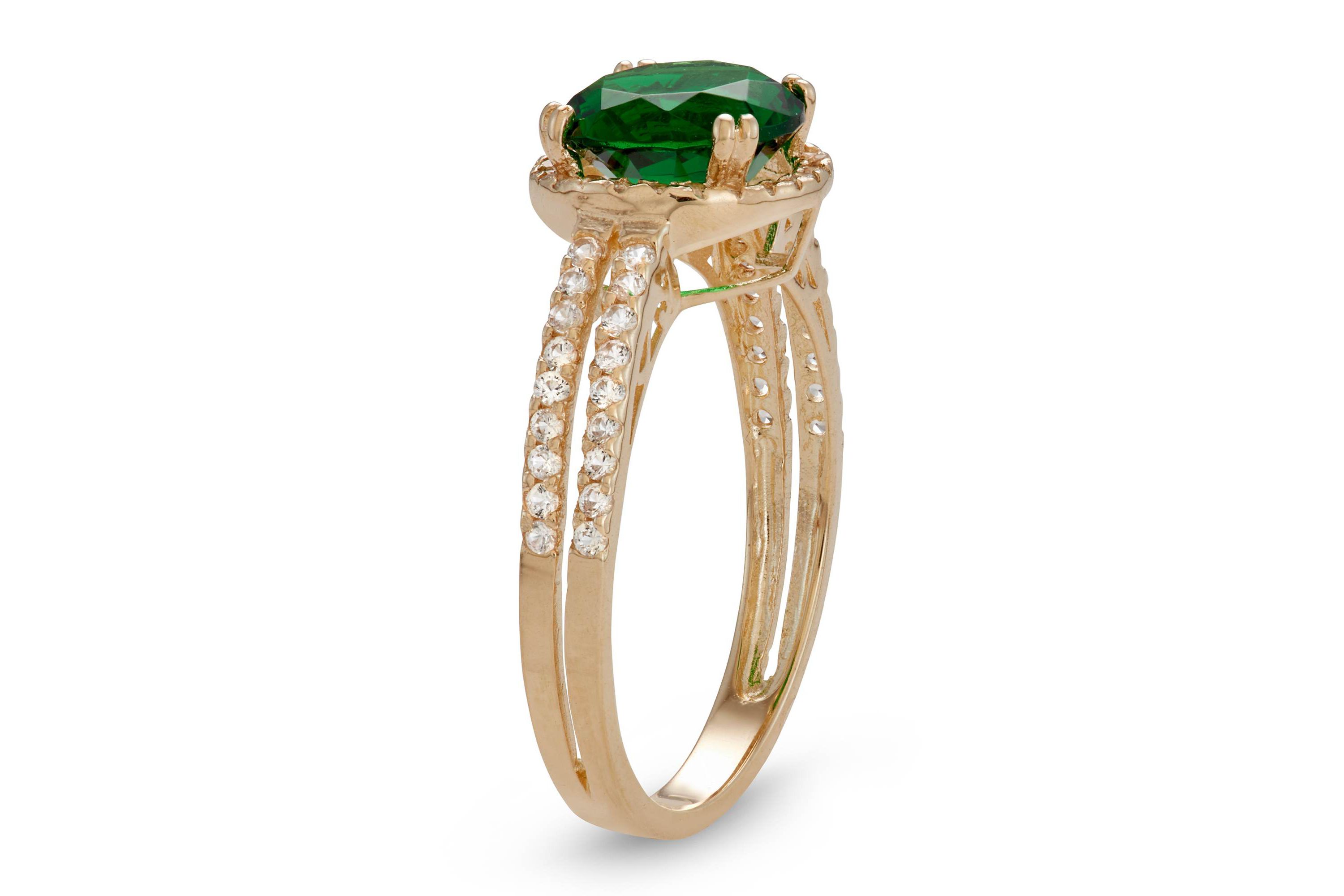 10K Gold Simulated Emerald And Created White Sapphire Ring