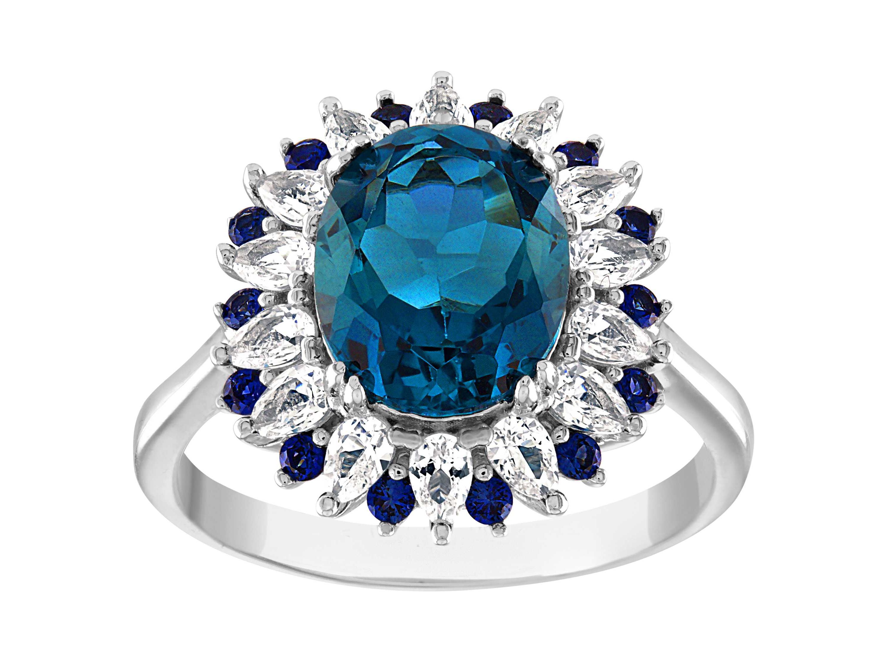 Sterling Silver London Blue Topaz, Created Sapphire, And Created White Sapphire Ring