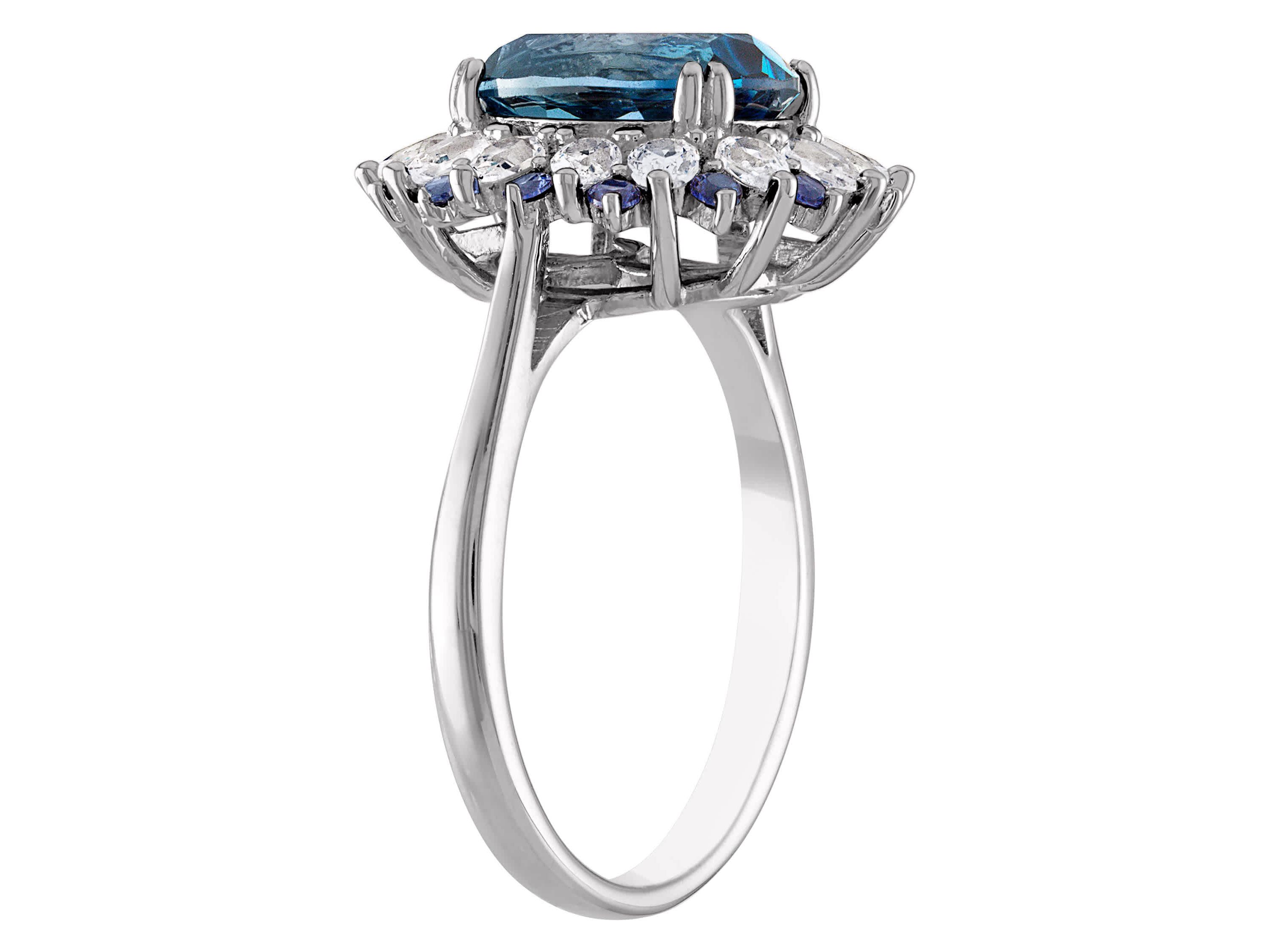 Sterling Silver London Blue Topaz, Created Sapphire, And Created White Sapphire Ring