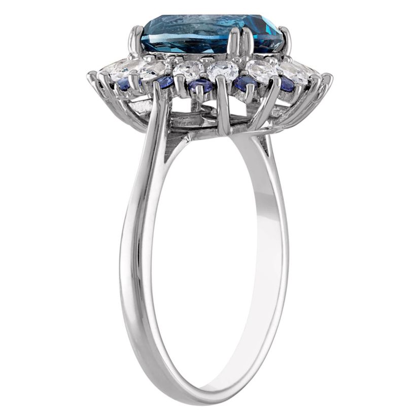 Sterling Silver London Blue Topaz, Created Sapphire, And Created White Sapphire Ring