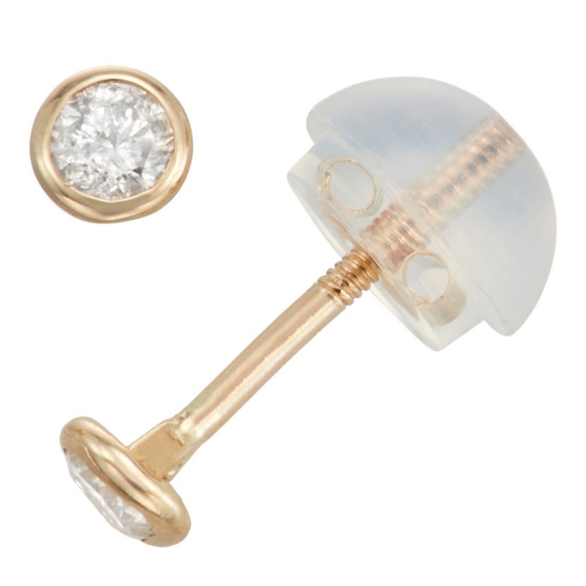 14K Gold .1 Cttw Bezel Earrings