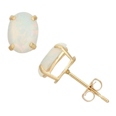 Jordan Blue NYC Lab Created 10KT Gold Created Opal Oval Stud Earrings, White