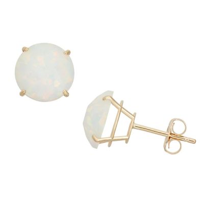 Jordan Blue NYC Lab Created 10KT Gold 8mm Rnd Created Emerald Stud Earrings, White