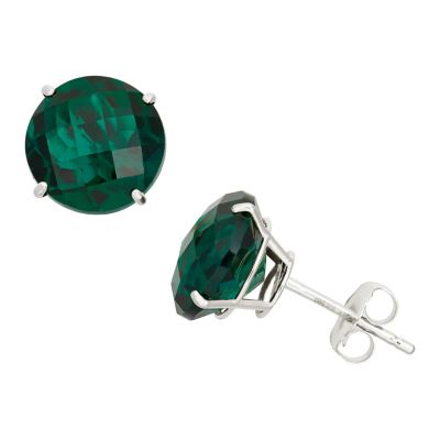 Jordan Blue NYC Lab Created 10KT Gold 8mm Rnd Created Emerald Stud Earrings, Green