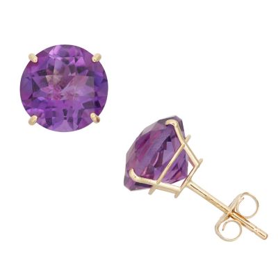 Jordan Blue NYC Lab Created 10KT Gold 8mm Rnd Created Emerald Stud Earrings, Purple