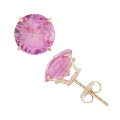 Jordan Blue NYC Lab Created 10KT Gold 8mm Rnd Created Emerald Stud Earrings, Pink