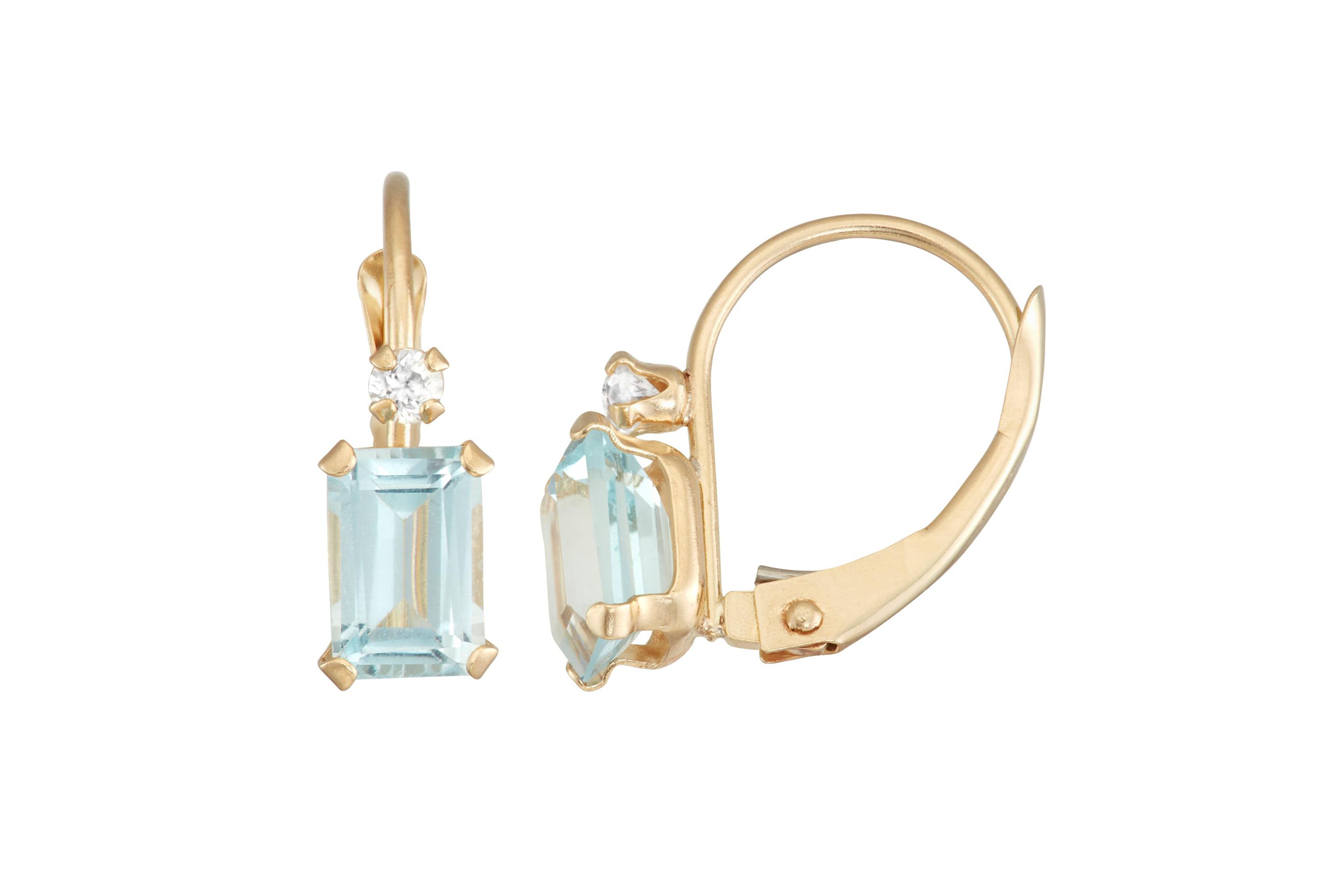 10Kt 6X4mm Emerald Created Aqua Leverback