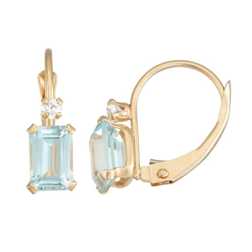 10Kt 6X4mm Emerald Created Aqua Leverback