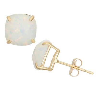 Jordan Blue NYC Lab Created 14Kt Created Opal Cushion Cut Stud Earrings, White
