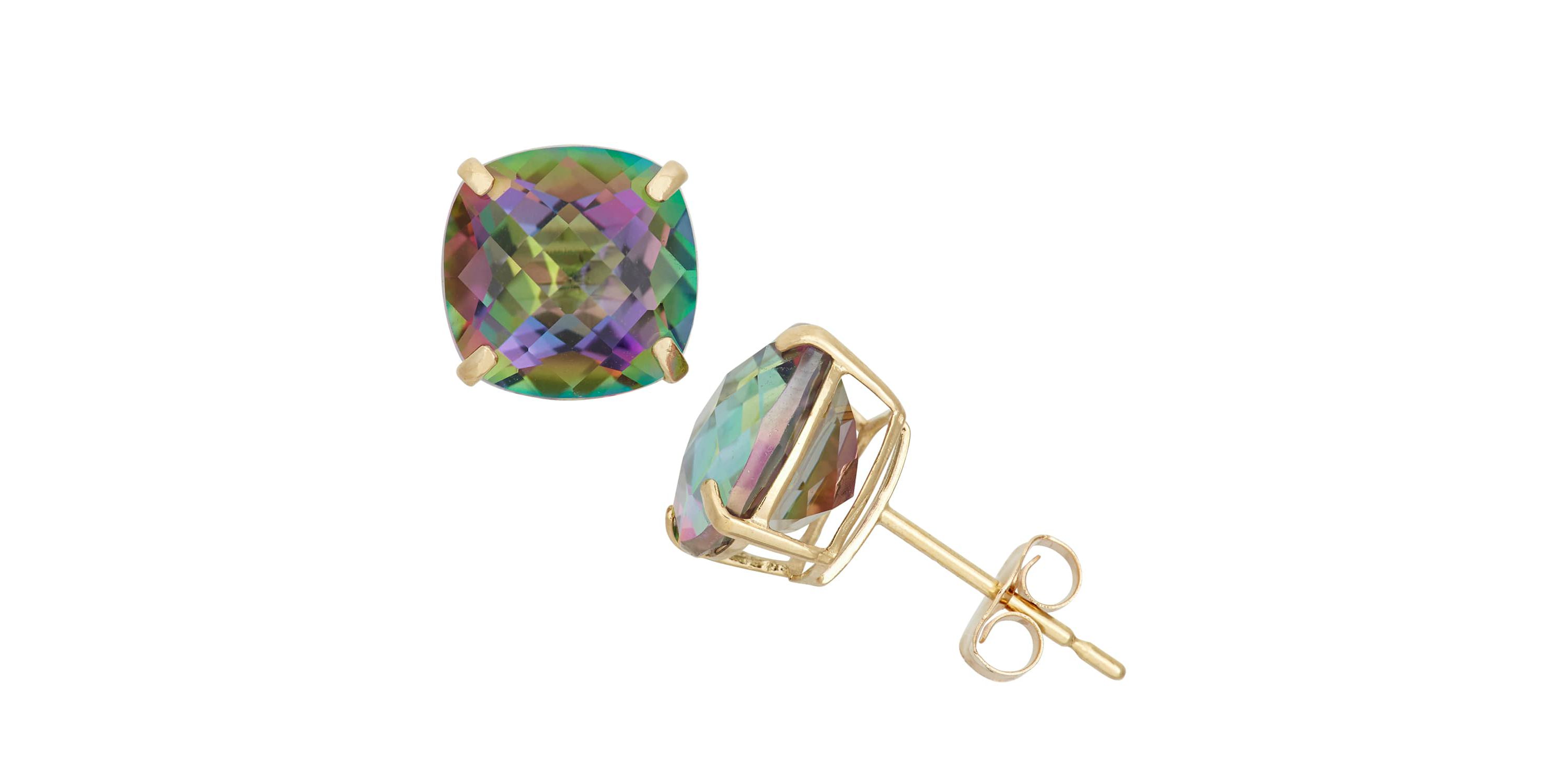 Lab Created 14Kt Created Opal Cushion Cut Stud Earrings