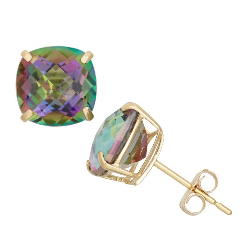 Lab Created 14Kt Created Opal Cushion Cut Stud Earrings