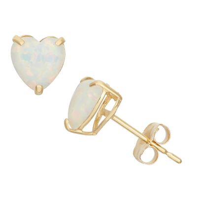 Jordan Blue NYC Lab Created 10KT Gold Created Pink Sapphirel Heart Stud Earrings, White