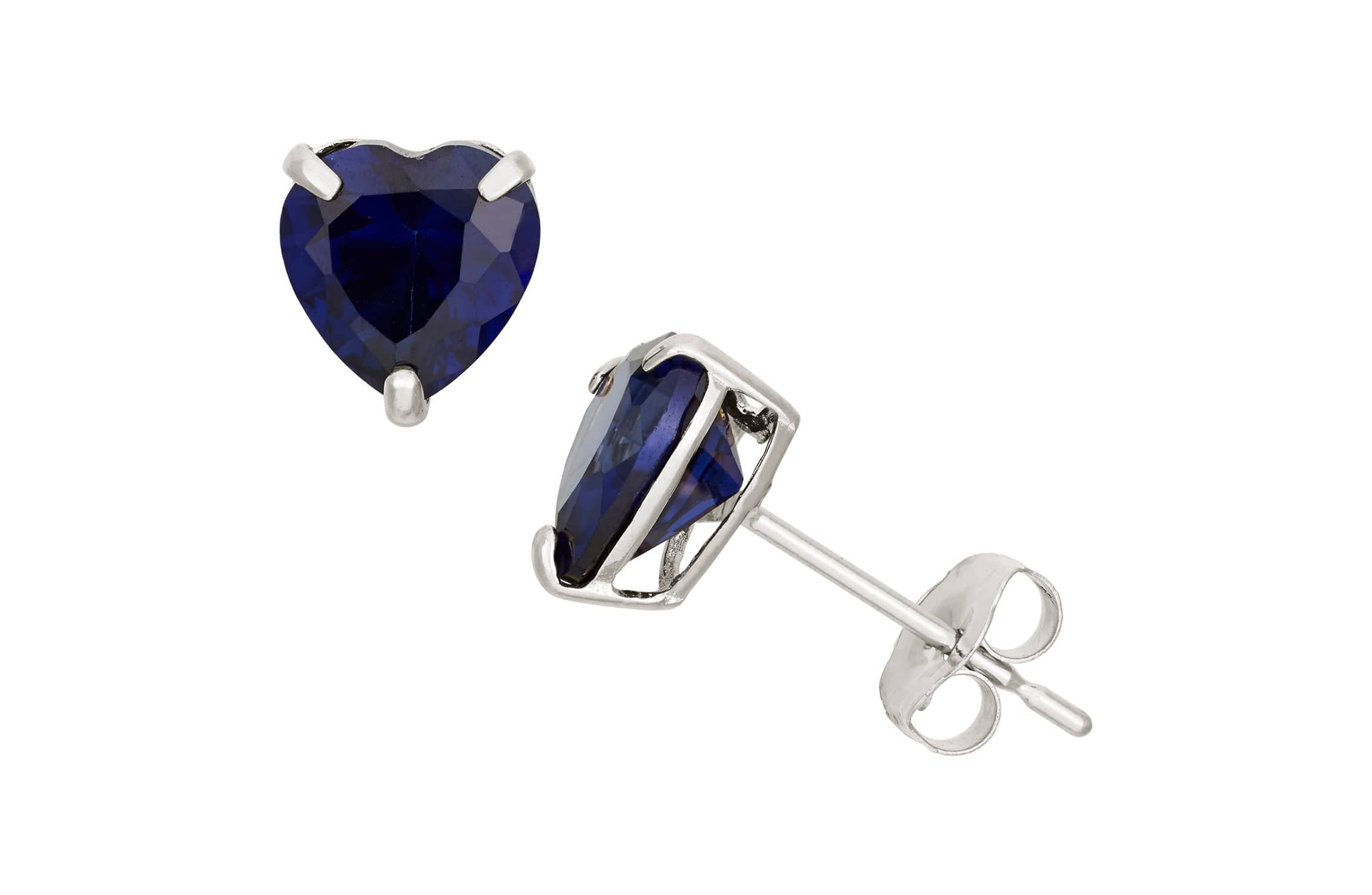Lab Created 10Kt Gold Created Sapphirel Heart Stud Earrings