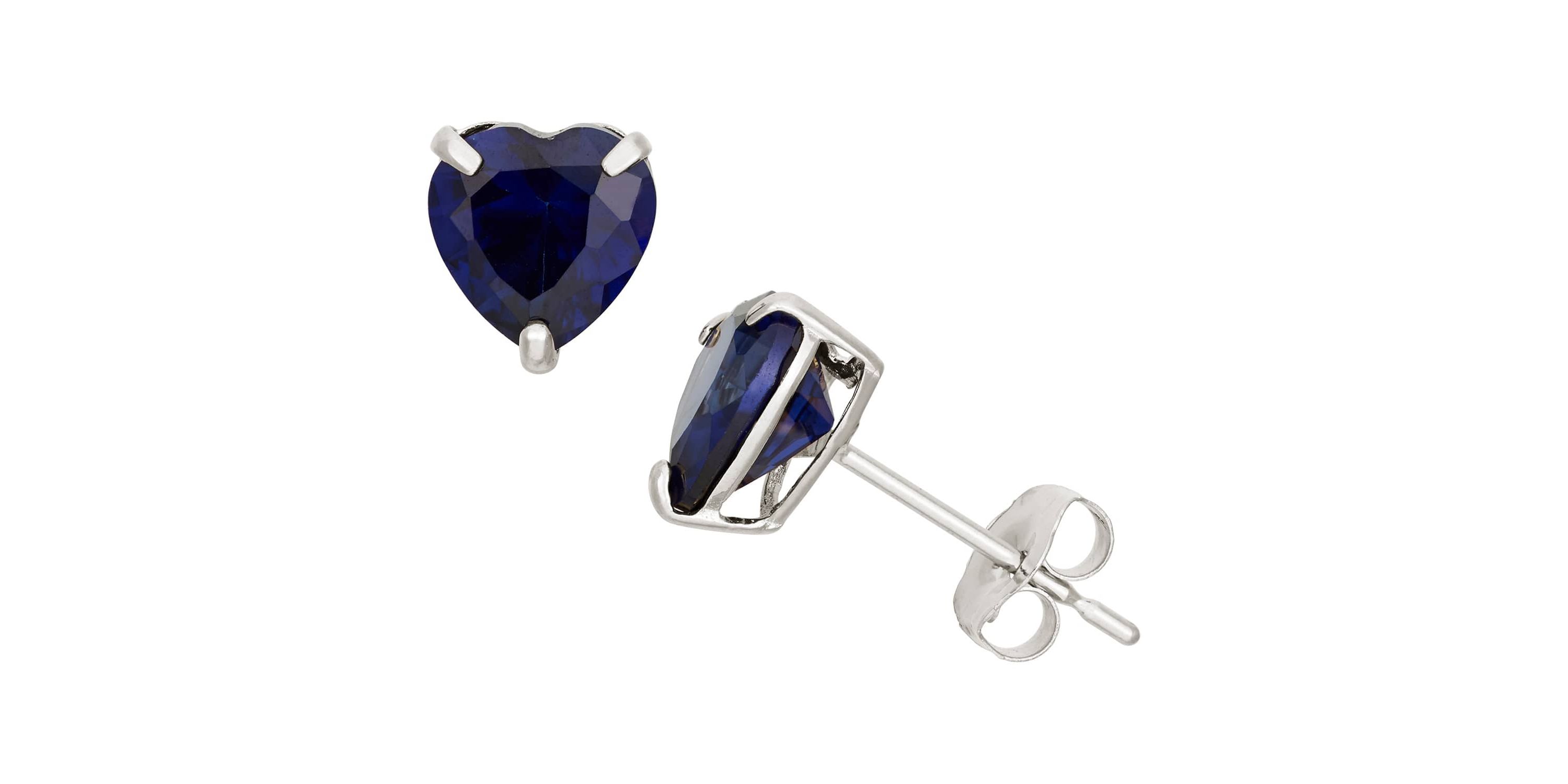 Lab Created 10Kt Gold Created Sapphirel Heart Stud Earrings
