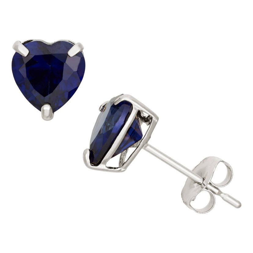 Lab Created 10Kt Gold Created Sapphirel Heart Stud Earrings